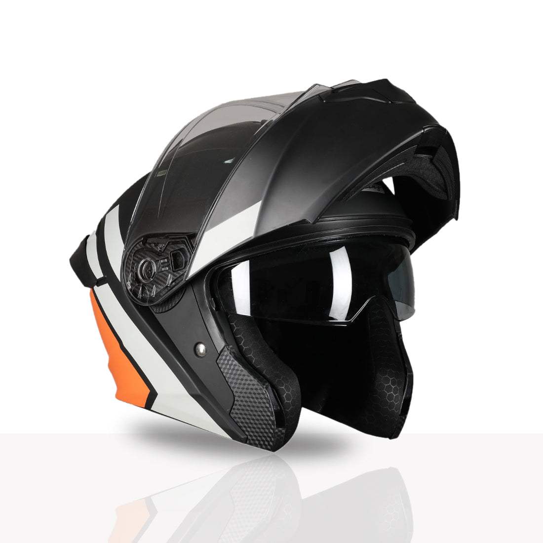 TVS Racing SuperPose Smoked Dual Visor Flip Up Modular Helmet for Men and Women, ISI DOT Certified, ABS Shell, Quick Release Visor, Lightweight, Ventilated, Open Face to Full Face